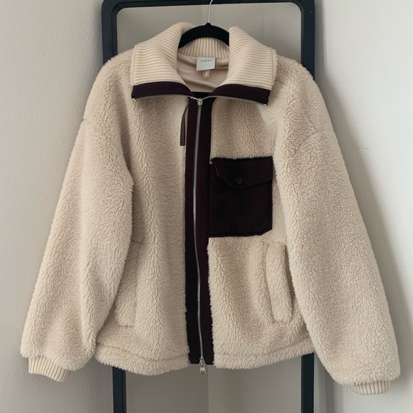 Medium Varley Cream and Brown Teddy Jacket - Picture 2 of 4